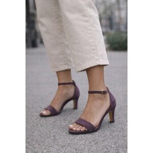 Sam Edelman Yaro Block Heel Sandals Womens 6.5M Burgundy Suede Good Ankle Strap